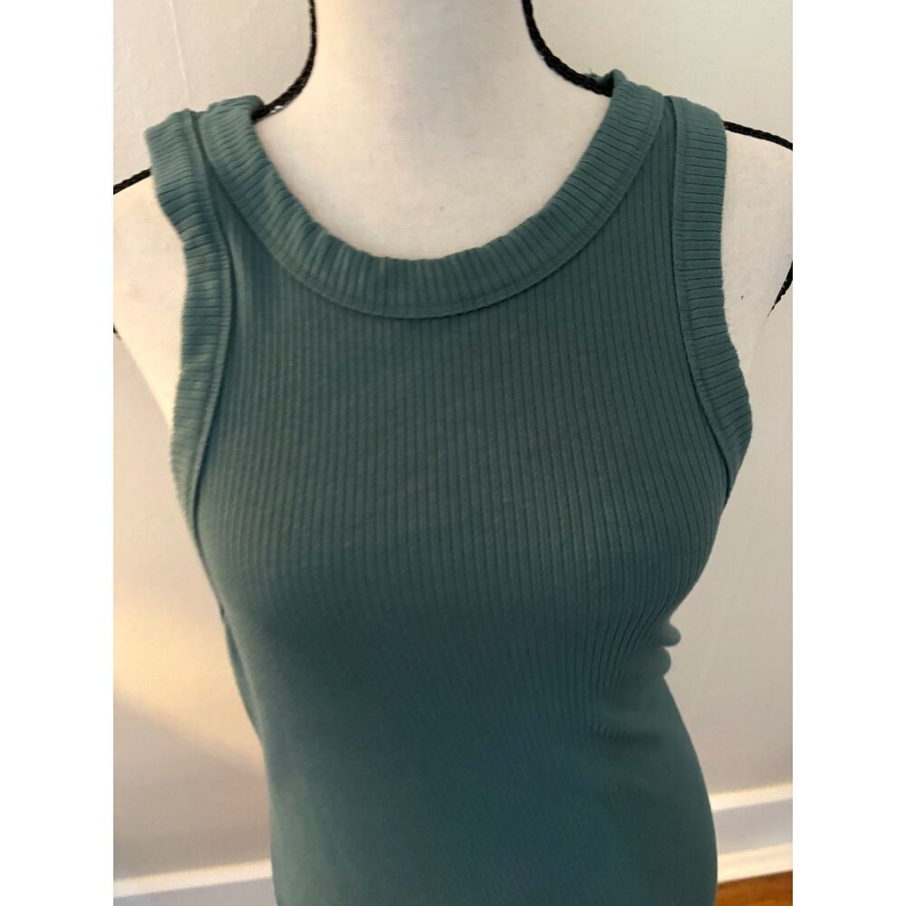 Z Supply Teal Green Ribbed Tank Dress L Sleeveless Midi Racerback Cotton